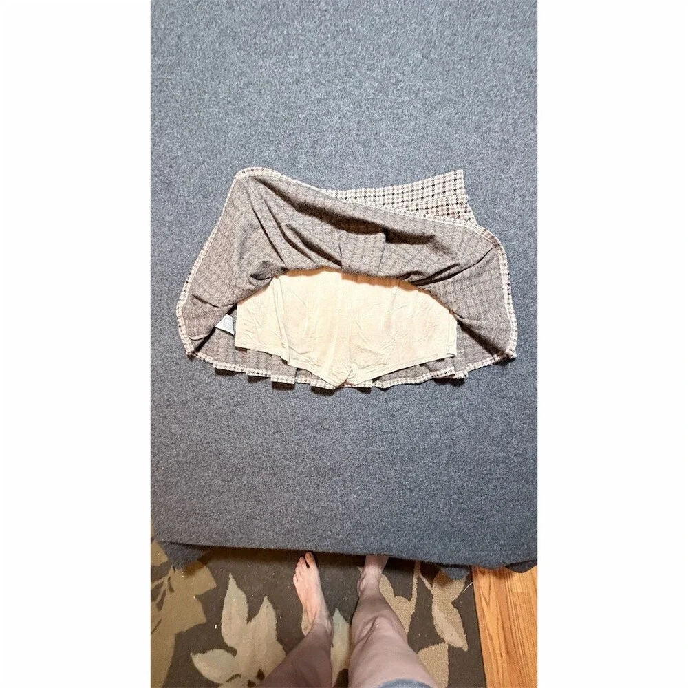 American Eagle Skort Womens Large Beige Black Houndstooth Pleated Mini